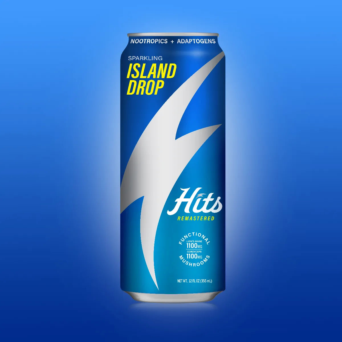 island drop product can on blue background