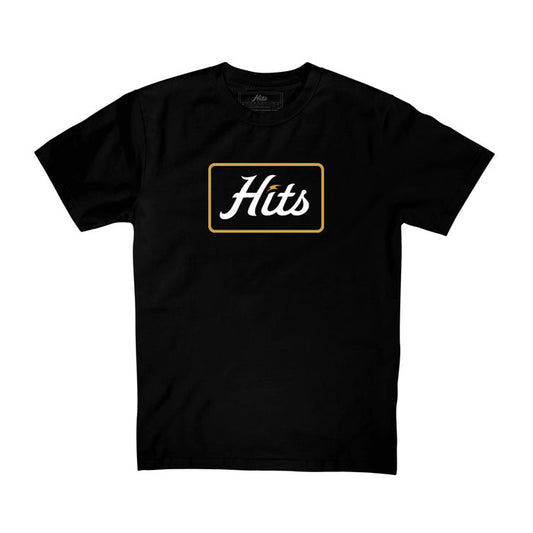 Black t-shirt with Hits Logo on white BG