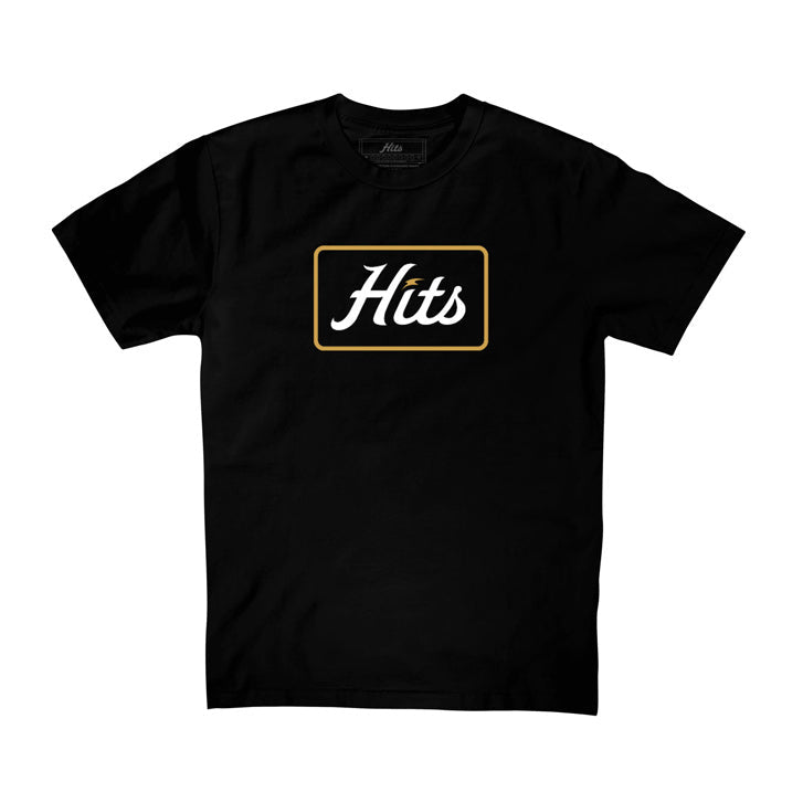 Black t-shirt with Hits Logo on white BG